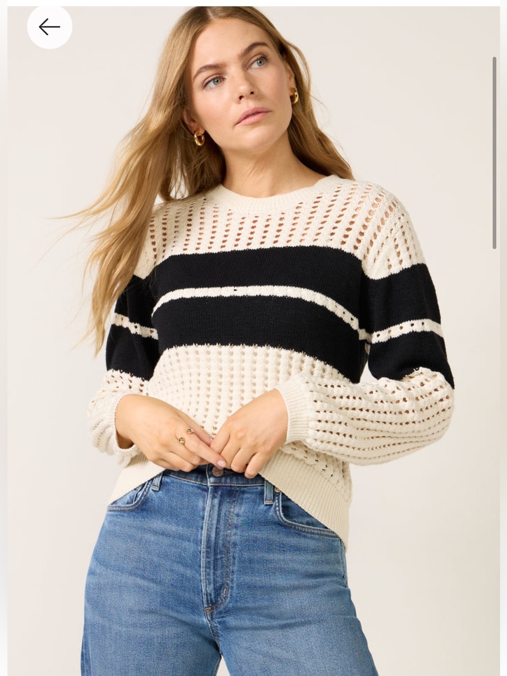 Evereve Sanctuary Striped Open Knit Sweater Preppy Black Cream Size XS
